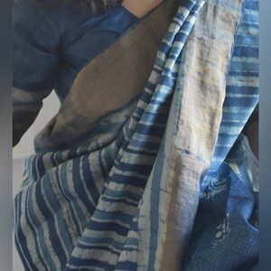 New pristine unopened tussar silk indigo saree